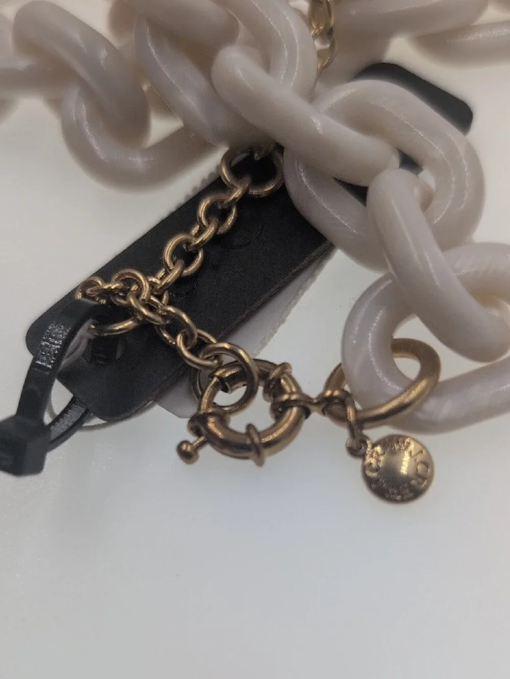 J. Crew Neutral Taupe Resin Link Necklace with Gold Accents 0108